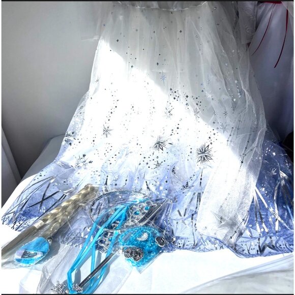 Frozen Elsa Snow Queen Costume Set Halloween Elsa Costume Size 140 (8-10 yrs) - Picture 6 of 8